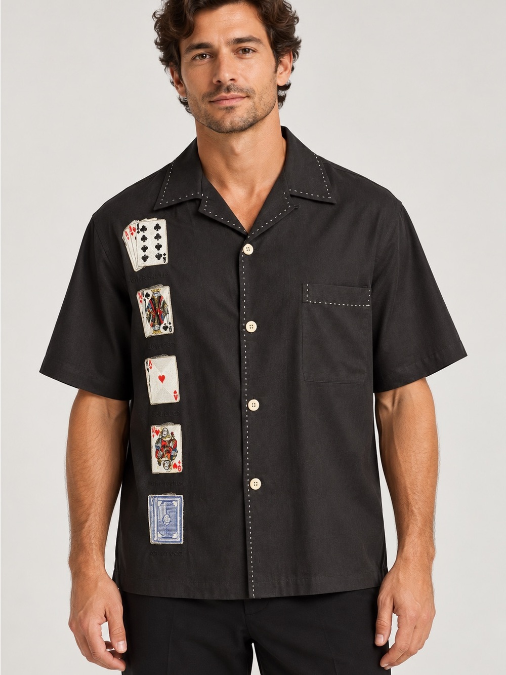 Nat Nast Silk, black, Short-Sleeve, embroidered poker shirt size large